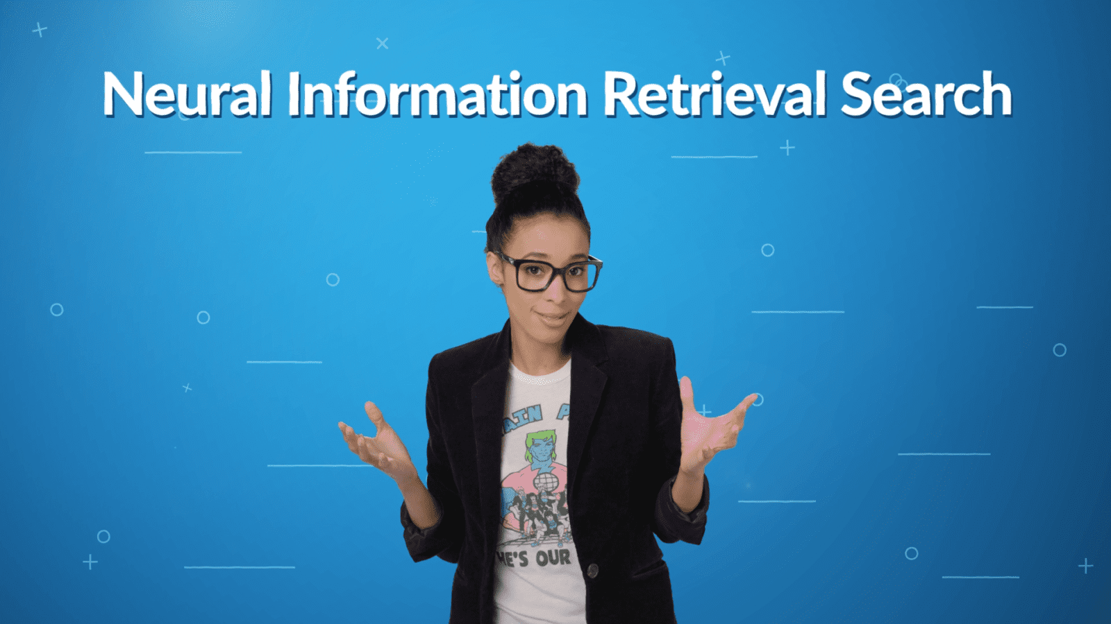 Video host against blue background with text 'Neural Information Retrieval Search'