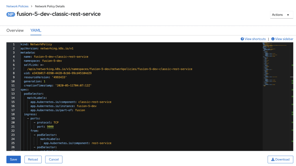 YAML view of classic-rest-service