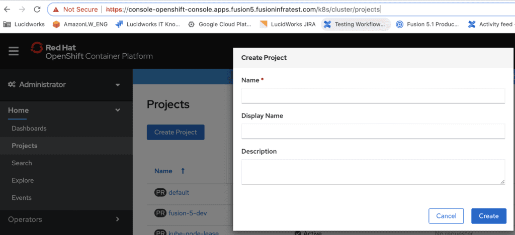 Create a new project in your OpenShift console
