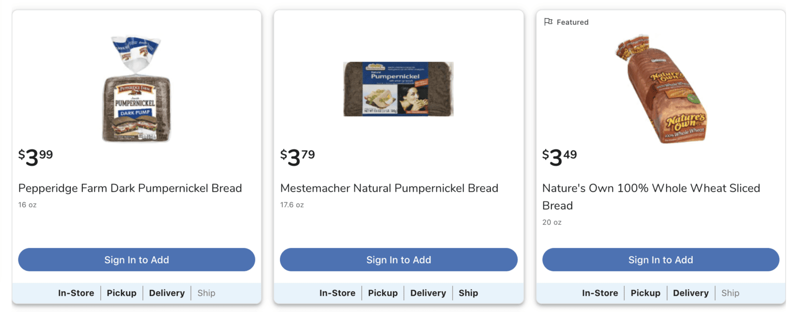 product search bread with prices