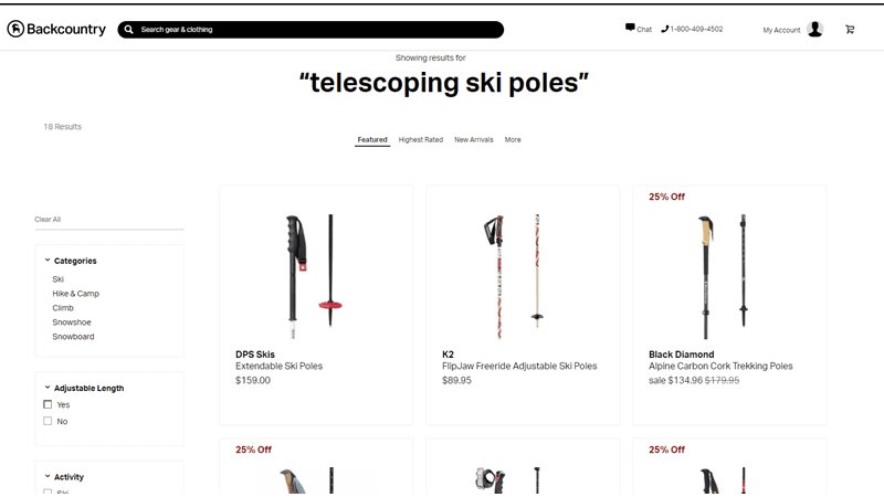 Successful results for 'telescoping ski poles' query