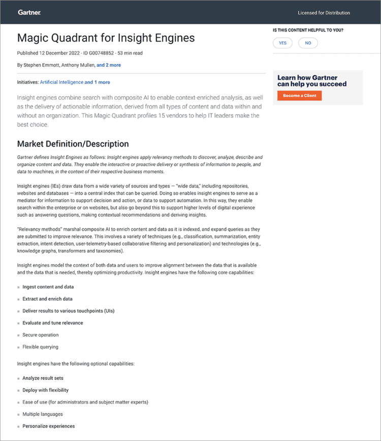 Gartner® Magic Quadrant for Insight Engines | Lucidworks