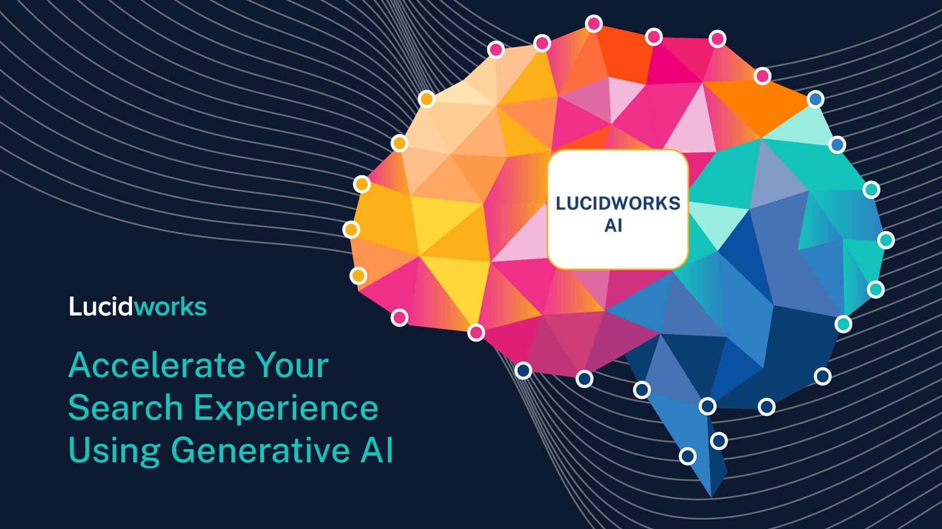 Lucidworks AI graphic with a colorful kaleidoscope brain to represent semantic vector search