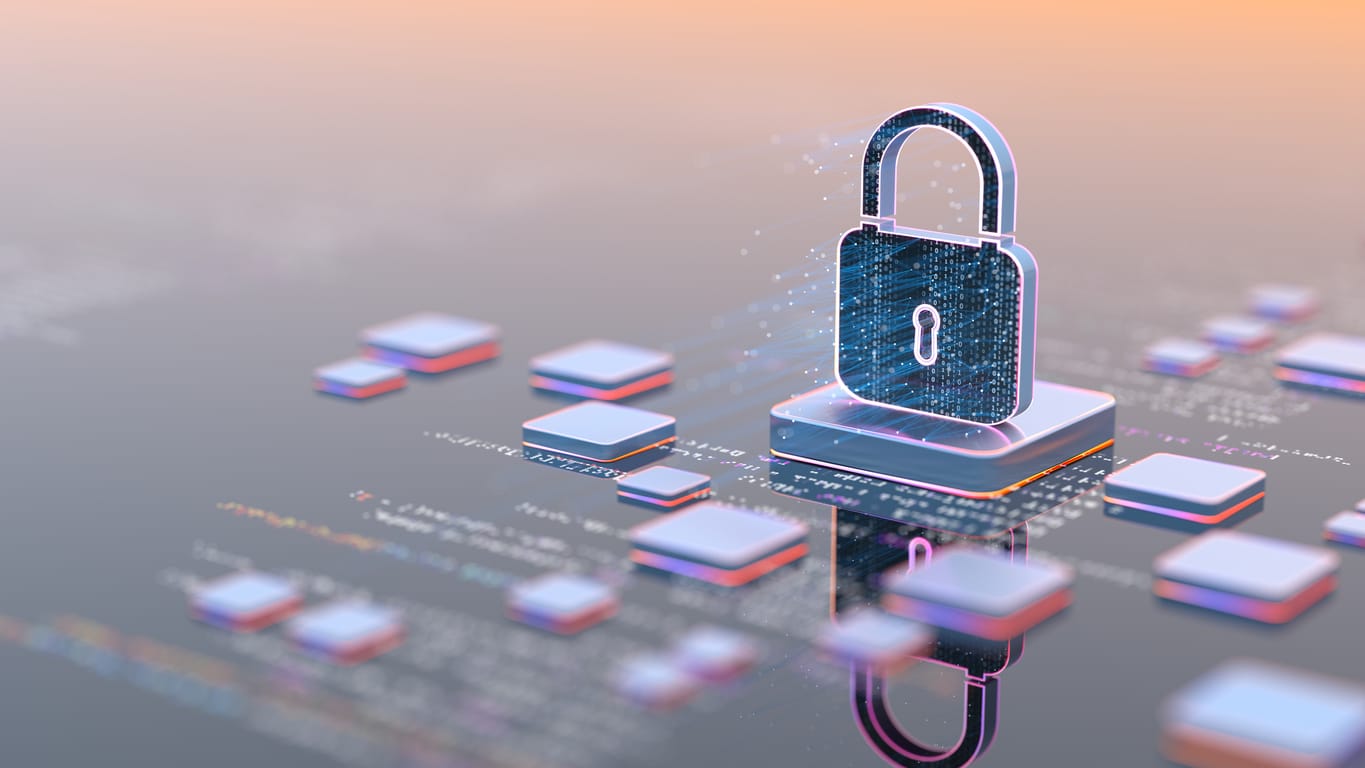 A digital padlock, composed of binary code, hovers above a network of interconnected data blocks, symbolizing the delicate balance of Gen AI personalization. The image represents the importance of safeguarding user privacy and data security while leveraging the power of AI for tailored experiences.