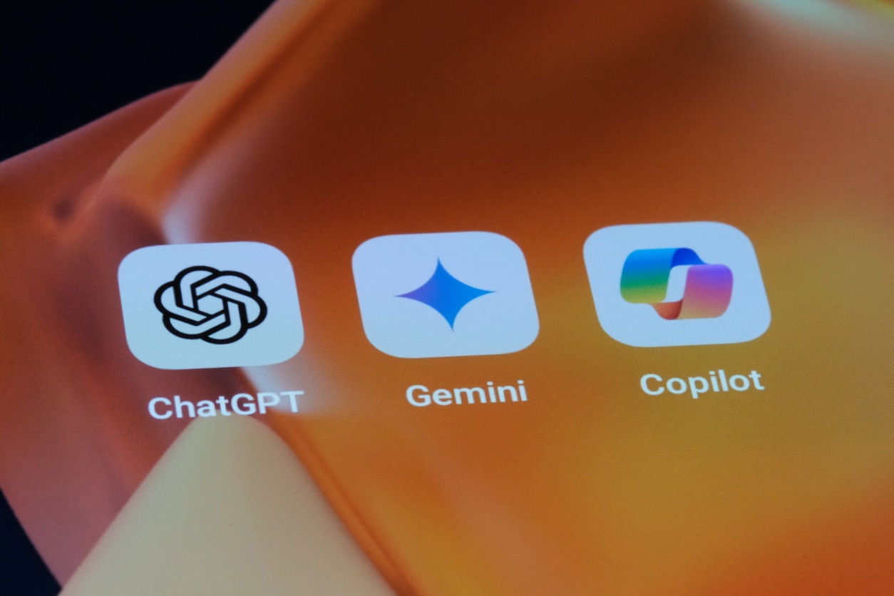 A screenshot showing app icons for three AI chatbot models, ChatGPT, Gemini, and Copilot, on a smartphone screen.