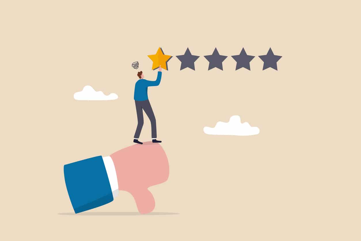 Thumbs down 1 star customer review for a situation with bad product discovery and customer experience.