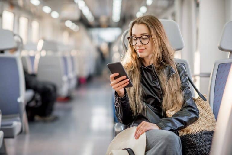 woman looking at phone