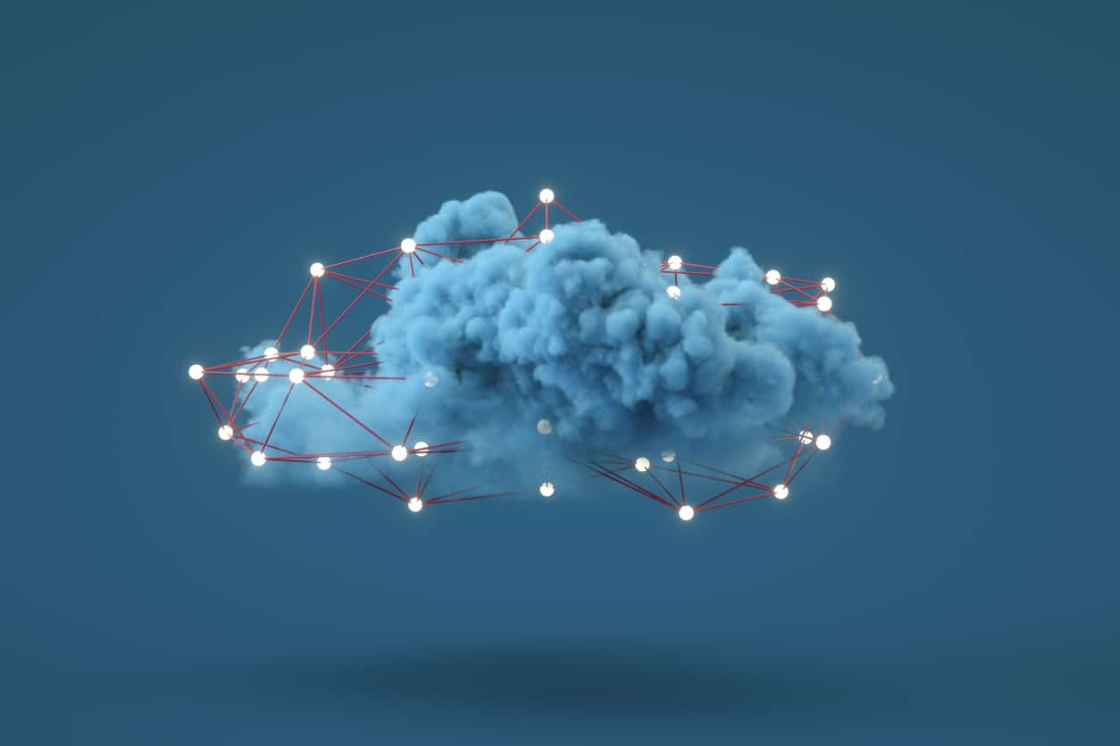 A cloud with interconnected nodes, representing seamless data integration and connectivity.