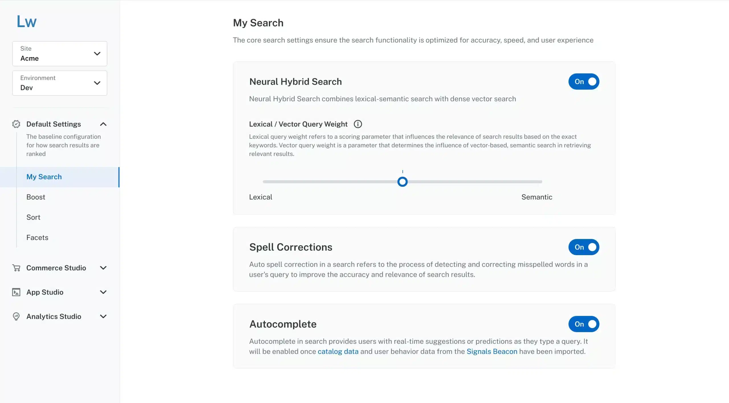 Lucidworks Platform screenshot of the B2B Core Package and Neural Hybrid Search