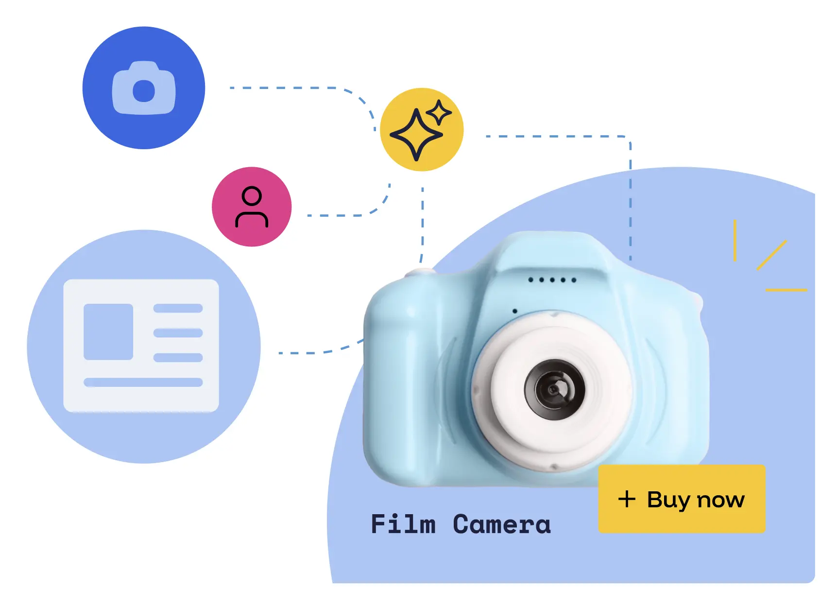 Colorful film camera with icons