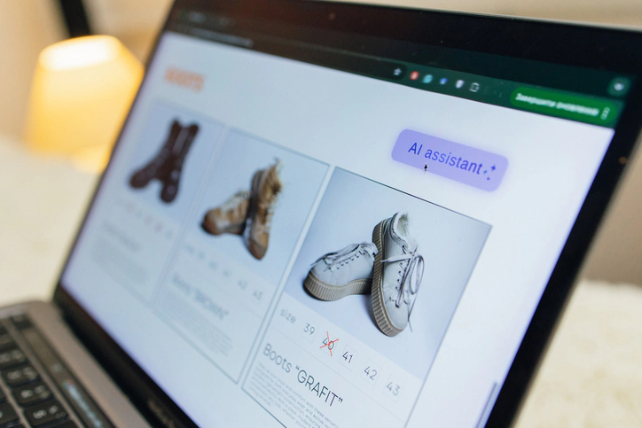 Laptop, der Schuhprodukte online anzeigt