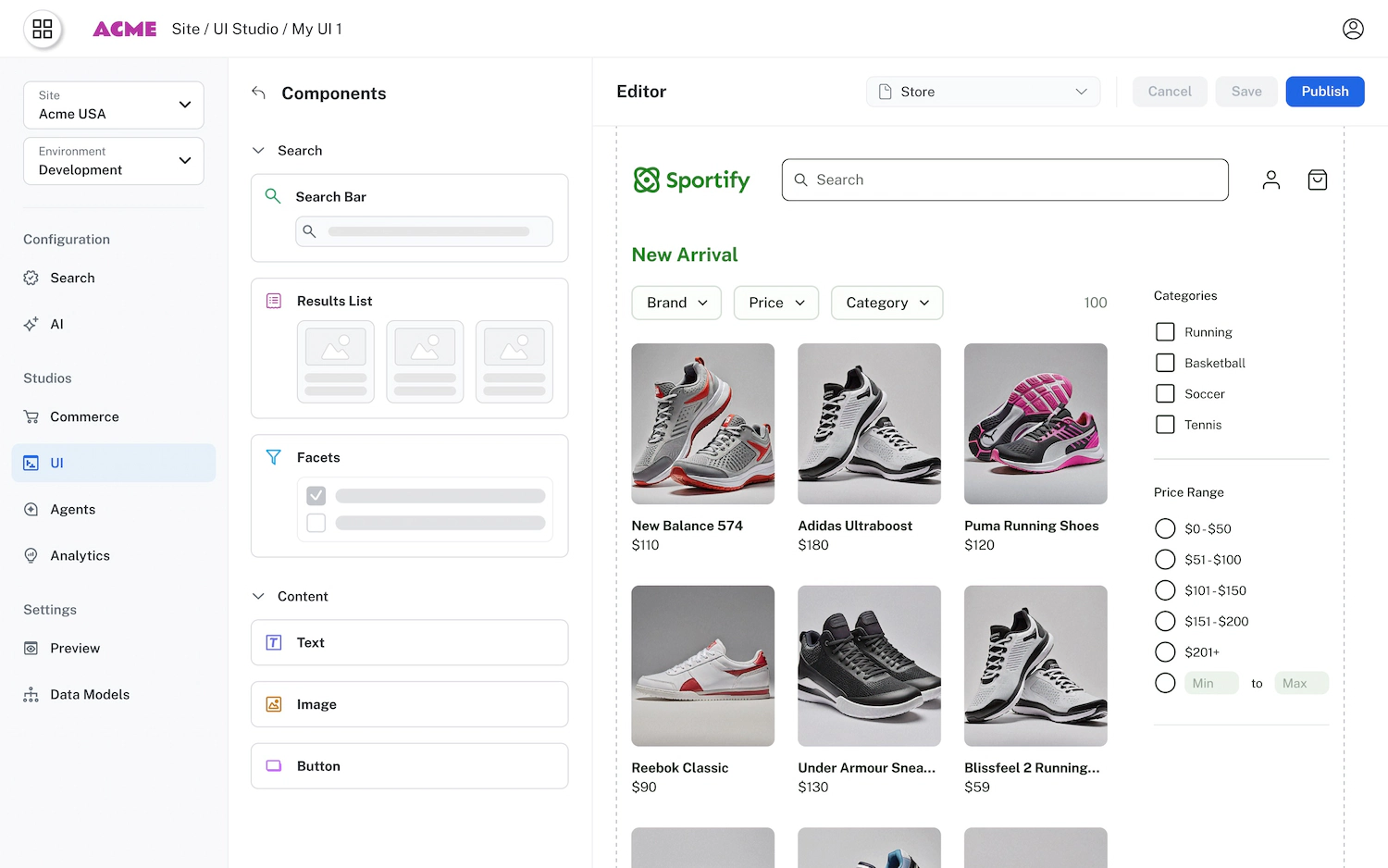 E-commerce product listing interface design